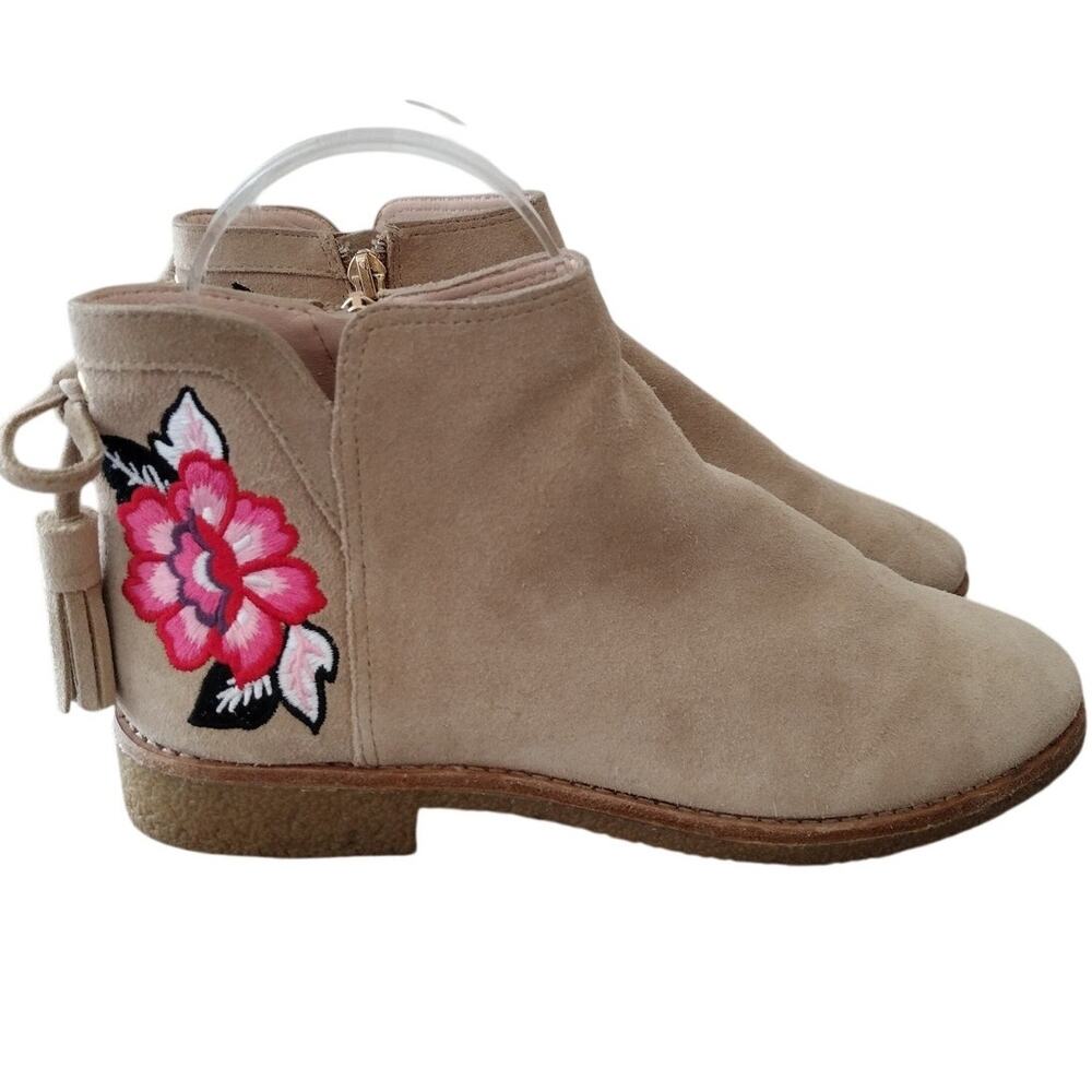 Kate Spade Bellville Floral Embroidered Tan Suede Desert Booties Ankle Boots 7.5